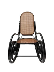 Thonet Art Nouveau Rocking Chair, Black Lacquered Beech, Wicker Seat